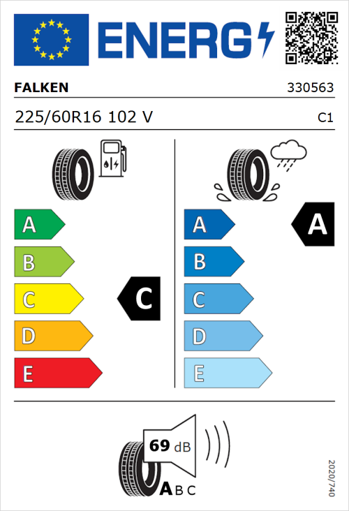Tyre Label for Falken Ziex  ZE310 Ecorun 225/60R16 102V