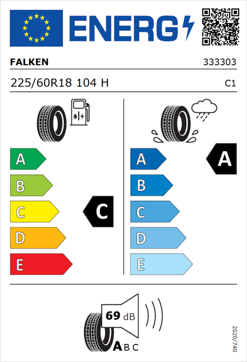 Tyre Label for Falken Ziex  ZE310 Ecorun 225/60R18 104H