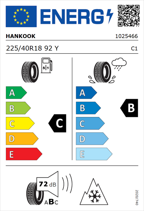 Tyre Label for Hankook Kinergy 4S 2 H750 225/40R18 92Y