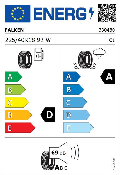 Tyre Label for Falken Ziex  ZE310 Ecorun 225/40R18 92W